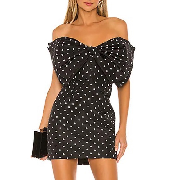 Bardot Bow Mini Dress Polka Dot Black Size XS - Picture 1 of 7